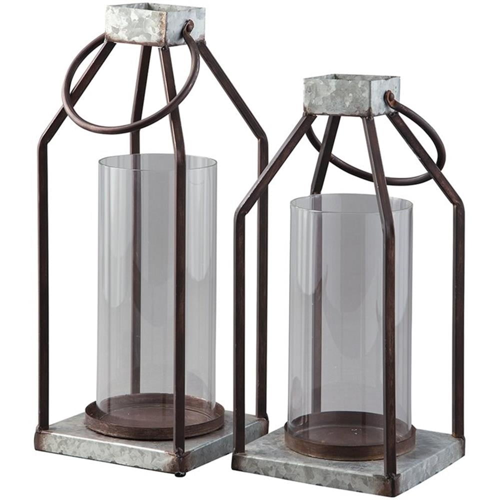 Gray and Black Metal and Glass Hanging Candle Lantern Set