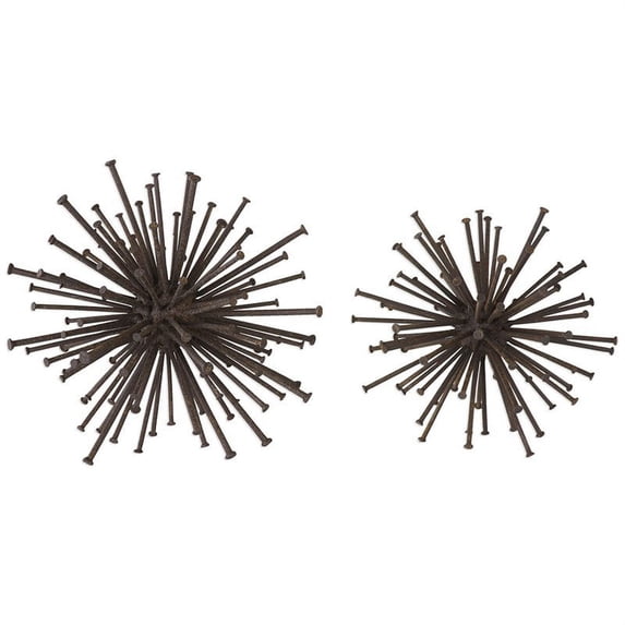 Bowery Hill 2 Piece Nail Sphere Accent Set in Rust Brown and Gold