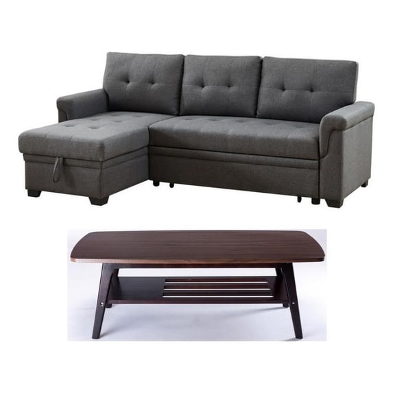 Bowery Hill 2-Piece Set with Reversible Sleeper Sofa & Wood Coffee Table
