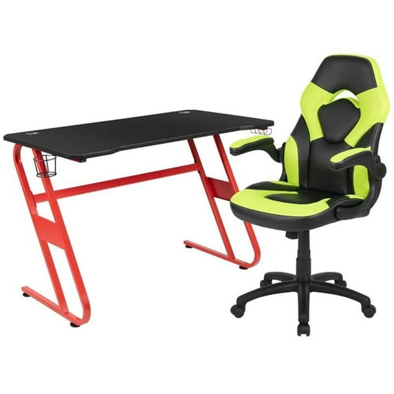 Bowery Hill 2 Piece Z-Frame Gaming Desk Set in Red and Green
