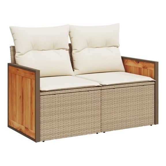 Bowery Hill 2-Seater Poly Rattan Garden Sofa UV-Resistant in Beige