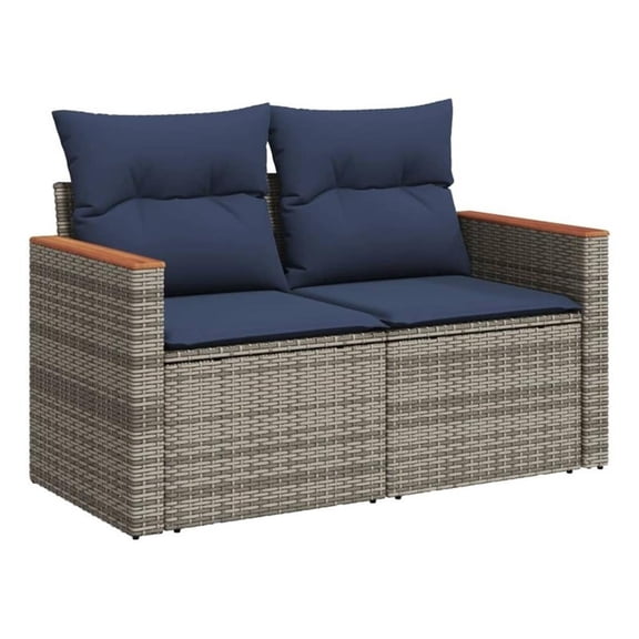 Bowery Hill 2-Seater Poly Rattan Patio Sofa With Cushions in Gray