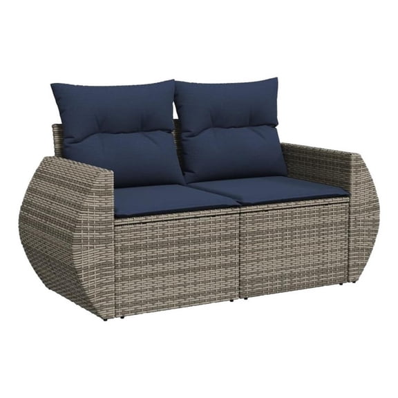 Bowery Hill 2-Seater Poly Rattan Patio Sofa With Cushions in Gray