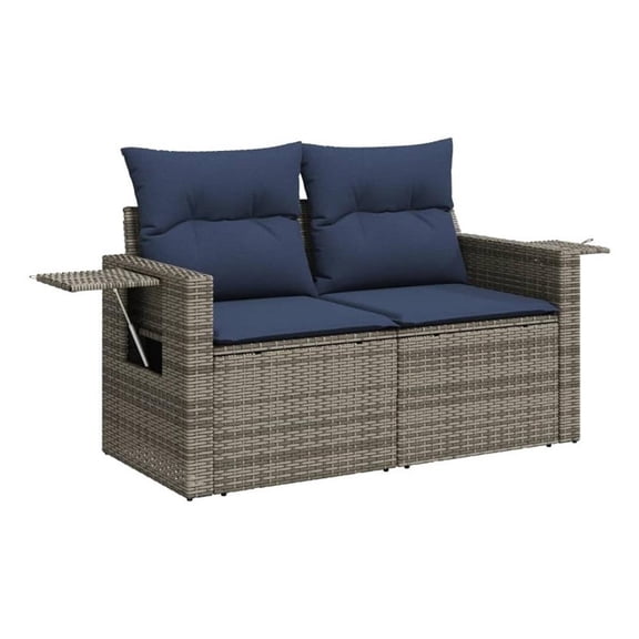 Bowery Hill 2-Seater Poly Rattan Patio Sofa With Cushions in Gray