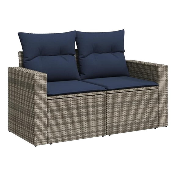 Bowery Hill 2-Seater Poly Rattan Patio Sofa With Cushions in Gray