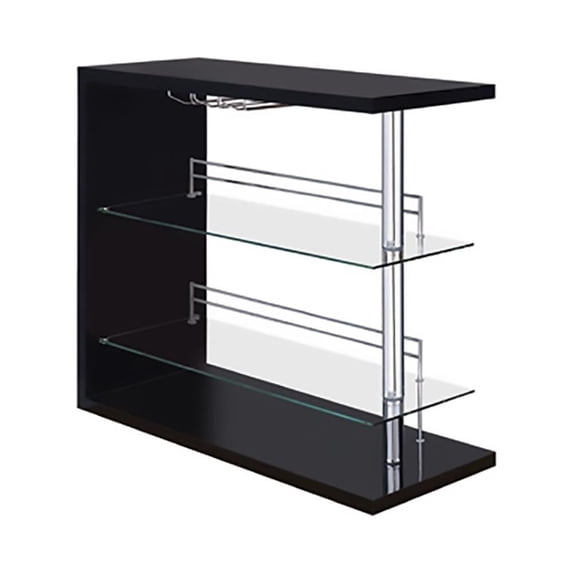 Bowery Hill 2 Shelf Pub Table with Wine Storage in Glossy Black