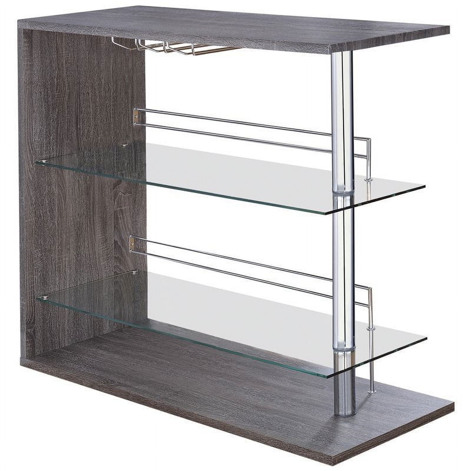 Weathered Gray and Chrome Rectangular Bar Unit with Glass Shelves