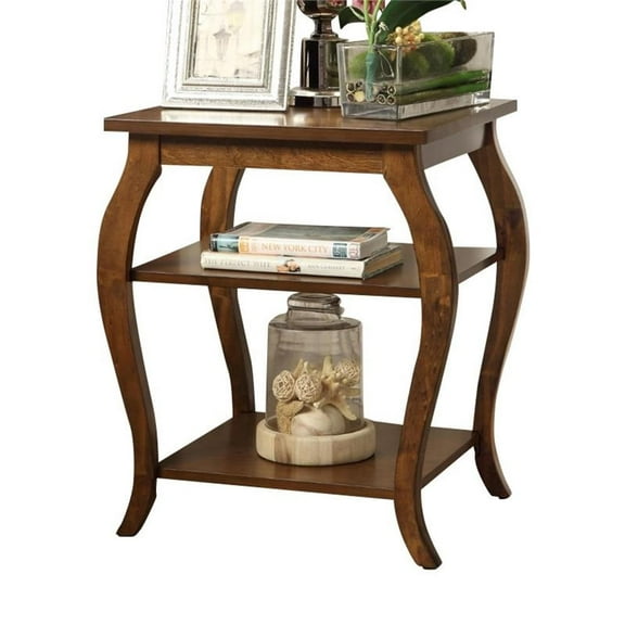 Bowery Hill 2 Shelves Square Wood End Table with Cabriole Legs in Walnut