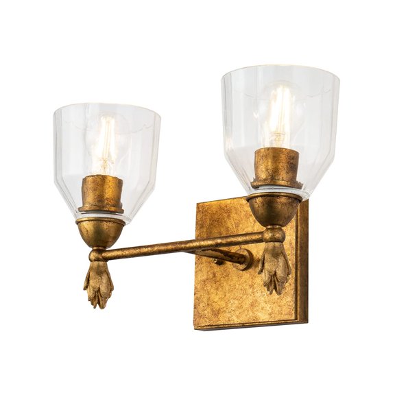Bowery Hill 2-light Flame-shaped Bath Vanity Light in Distressed Gold