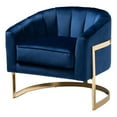 thumbnail image 1 of Bowery Hill 20.1" Mid-Century Velvet Channel Tufted Accent Chair in Blue/Gold, 1 of 9