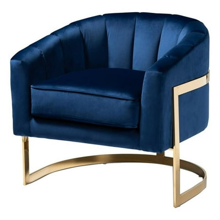 Bowery Hill Velvet Blue/Gold Accent Chair Channel Tufted 28.7"H Fully Assembled