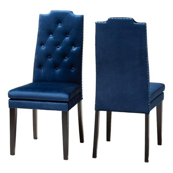 Bowery Hill 20.1" Modern Velvet Button Tufted Dining Chair in Blue (Set of 2)