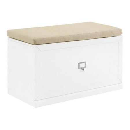 Bowery Hill 20.5" Modern Wood/Linen Entryway Bench in White/Tan