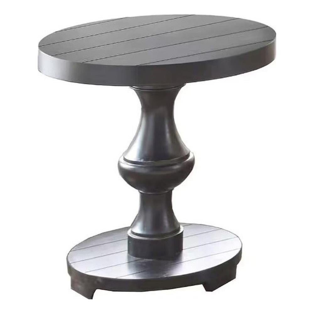 Bowery Hill 22" Round Wood Pedestal End Table in Ebony Black
