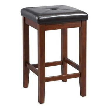 Bowery Hill 24.25" Solid Rubberwood Square Counter Stool in Mahogany (Set of 2)