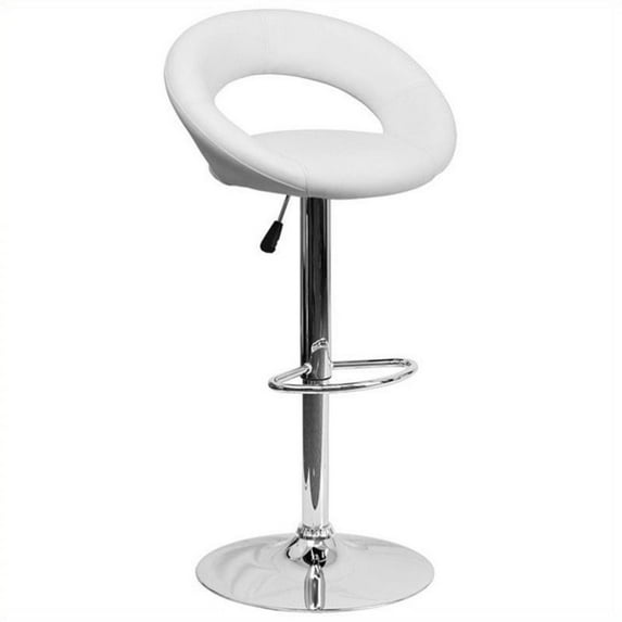 Bowery Hill 24" Contemporary Vinyl Adjustable Rounded Back Bar Stool in White