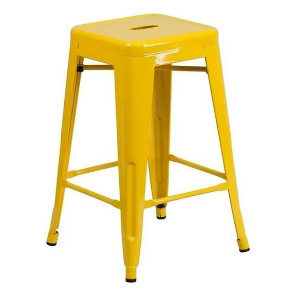 Bowery Hill 24" Industrial Metal Backless Counter Height Stool in Yellow