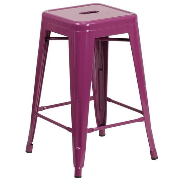 Bowery Hill 24" Lightweight Industrial Metal Counter Stool in Purple
