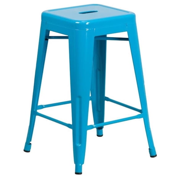 Bowery Hill 24" Metal Counter Stool in Crystal Blue