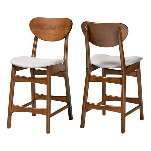 Bowery Hill 24" Mid Century Oak Wood Counter Stool in Walnut Brown (Set of 2)