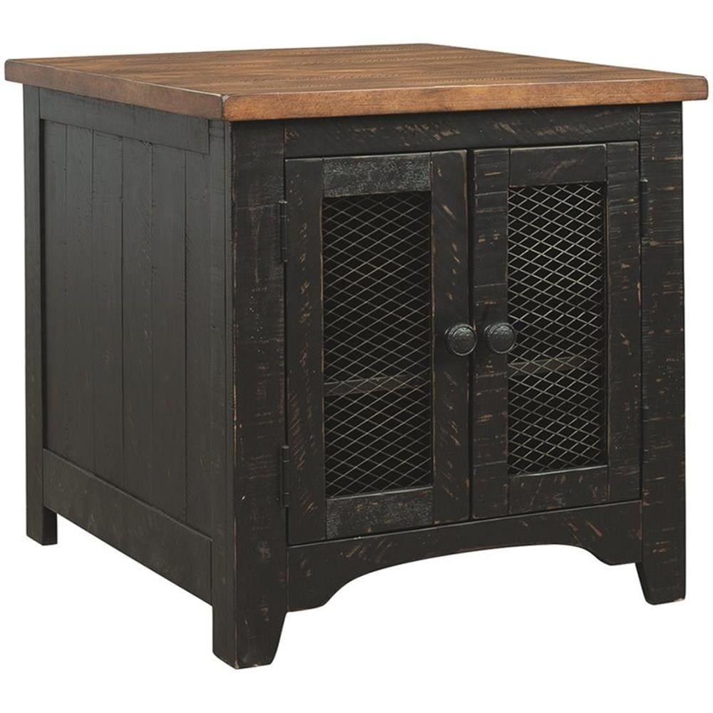 Rustic Pine Wood End Table with Mesh Doors