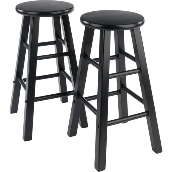 Bowery Hill 24" Transitional Solid Wood Counter Stool in Black (Set of 2)