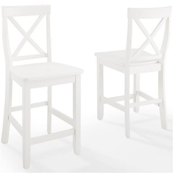 Bowery Hill 24" X-Back Rubberwood Counter Stool in White (Set of 2)