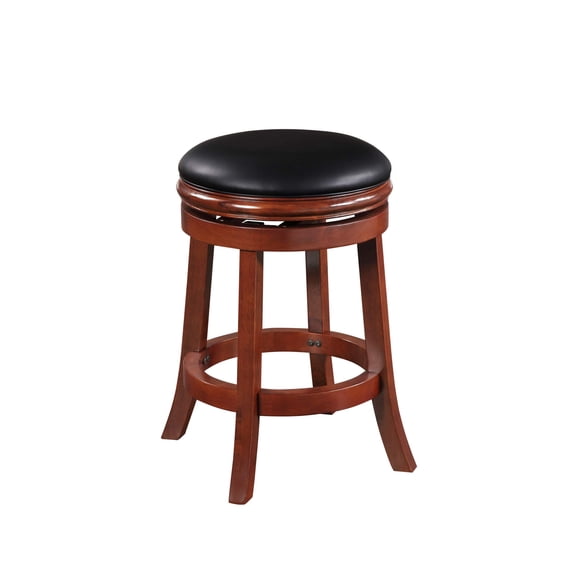 Bowery Hill 25.5" Wood & Faux Leather Swivel Counter Stool in Cherry/Black
