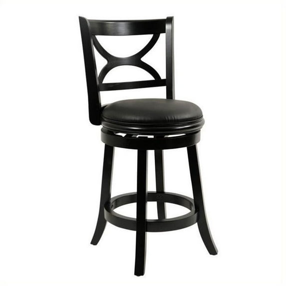 Bowery Hill 25.75" Modern Wood & Faux Leather Swivel Counter Stool in Black
