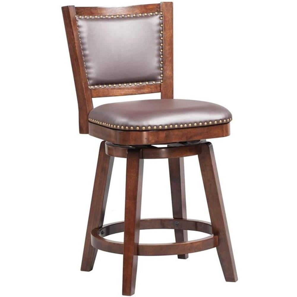 Bowery Hill 25.75" Solid Wood & Faux Leather Swivel Counter Stool in Cappuccino