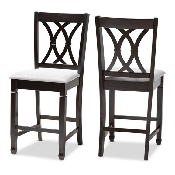 Bowery Hill 25"H Upholstered Wood Bar Stool in Gray and Brown Set of 2