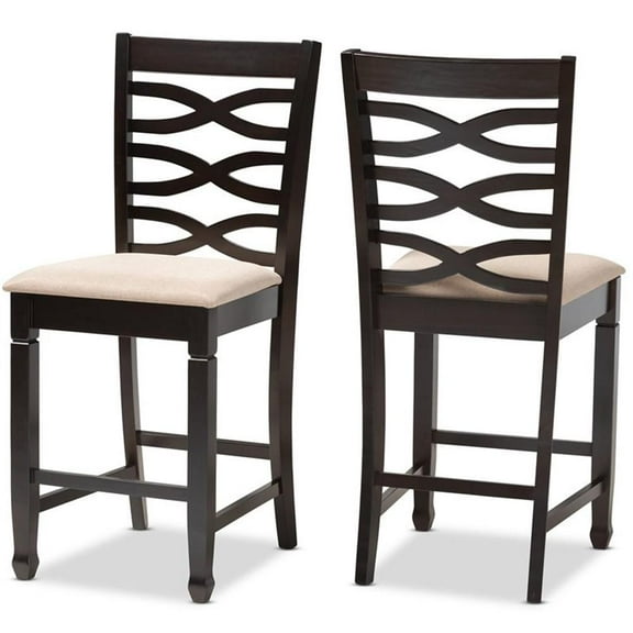 Bowery Hill 25"H Upholstered Wood Bar Stool in Sand and Brown Set of 2