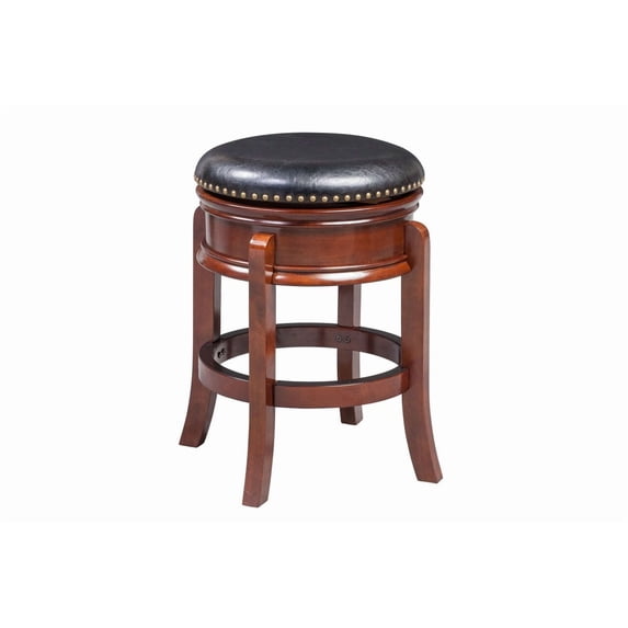 Bowery Hill 25" Wood & Faux Leather Swivel Counter Stool in Cherry/Black