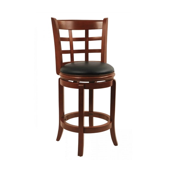 Bowery Hill 26.25" Wood & Faux Leather Swivel Counter Stool in Cherry/Black