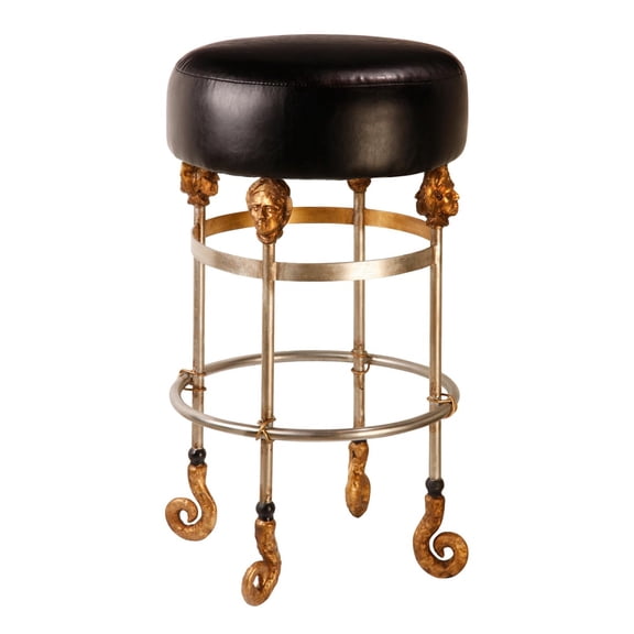 Bowery Hill 26" Short Leather and Steel Bar Stool in Gold/Black