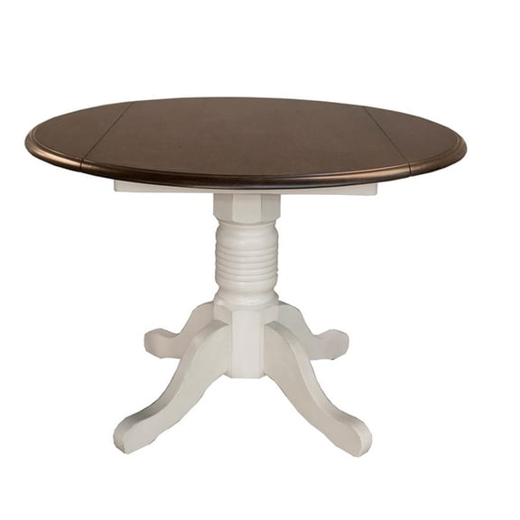 Bowery Hill 26" Solid Wood Drop Leaf Table in Chalk-Cocoa Bean