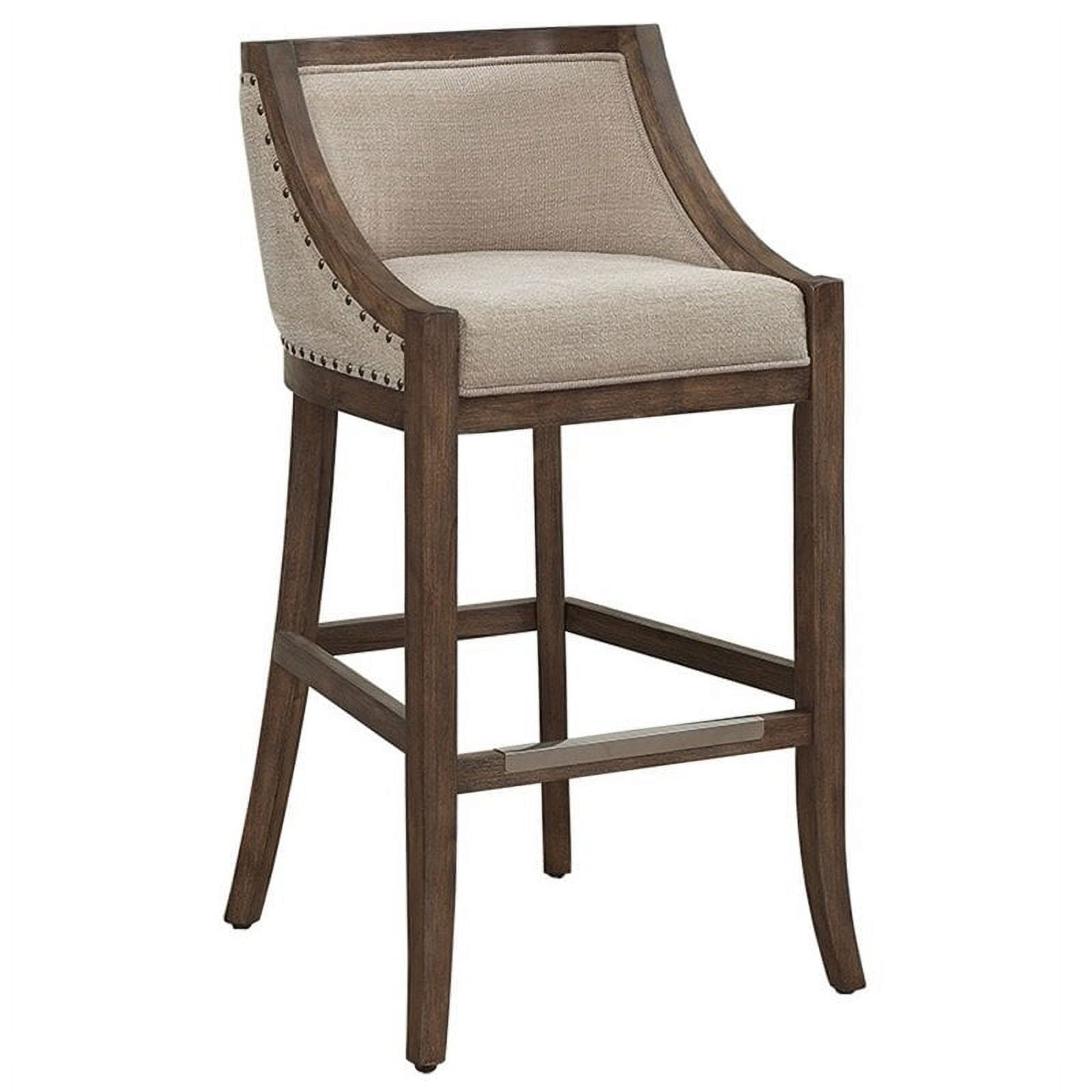 Michelle Vintage Brown Birchwood Counter Stool with Beige Linen Seat