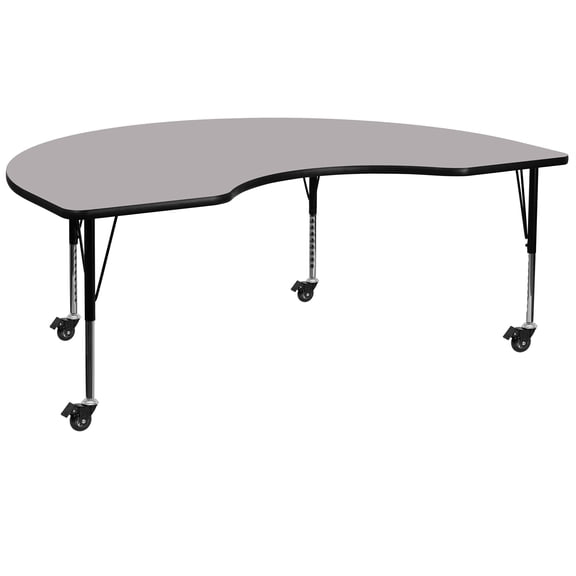 Bowery Hill 26" x 72" Kidney-Shaped Mobile Activity Table in Gray