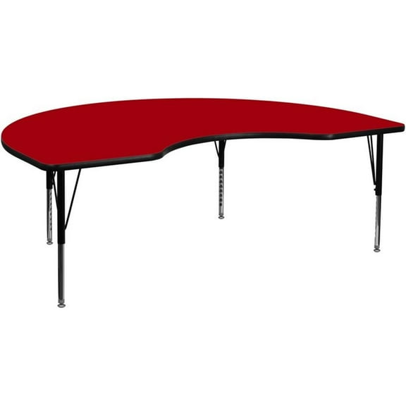 Bowery Hill 26" x 72" Kidney Thermal Fused Top Activity Table in Red