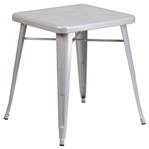 Bowery Hill 28" Square Metal Cafe Dining Table in Silver