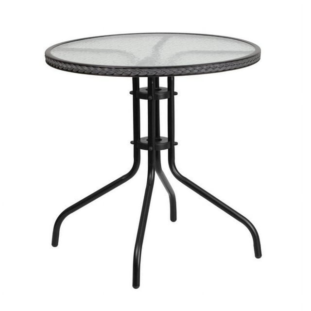 Bowery Hill 29" Round Glass Top Patio Dining Table in Black Gray