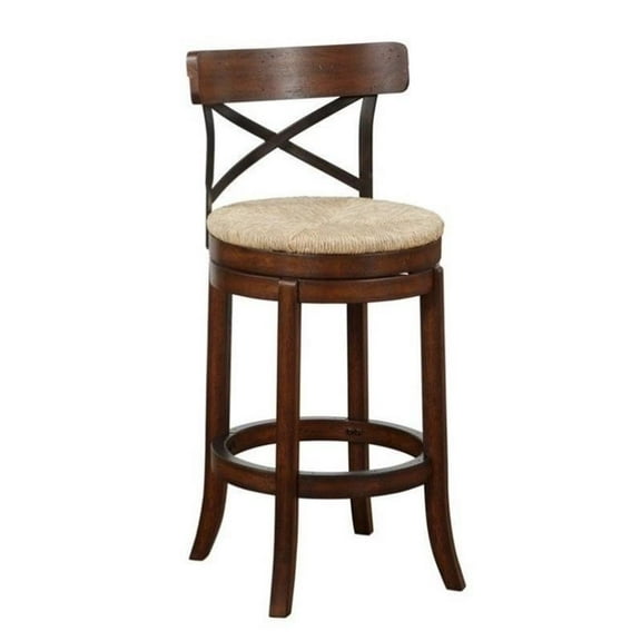Bowery Hill 29" X-Back Farmhouse Wood Swivel Bar Stool in Mahogany