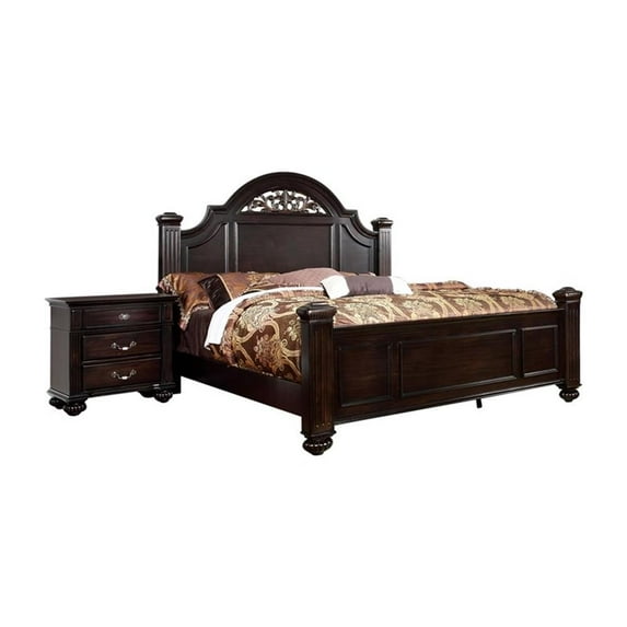 Bowery Hill 2pc Dark Walnut Solid Wood Bedroom Set - Cal King + Nightstand