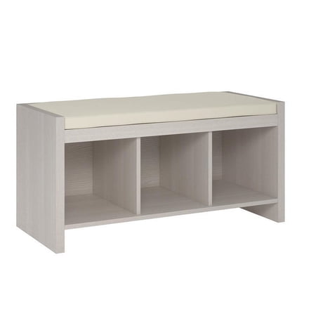 Bowery Hill 3 Cubby Entryway Storage Bench with Cushion in Ivory Pine
