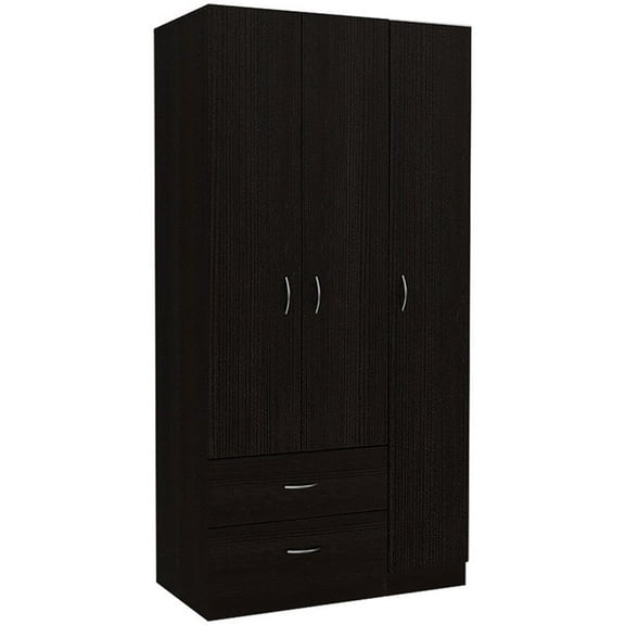 Bowery Hill 3-Door Modern Engineered Wood Austral Armoire in Black