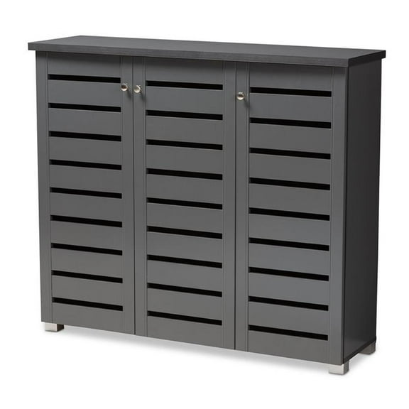 Bowery Hill 3-Door Wood Entryway Shoe Cabinet in Dark Gray