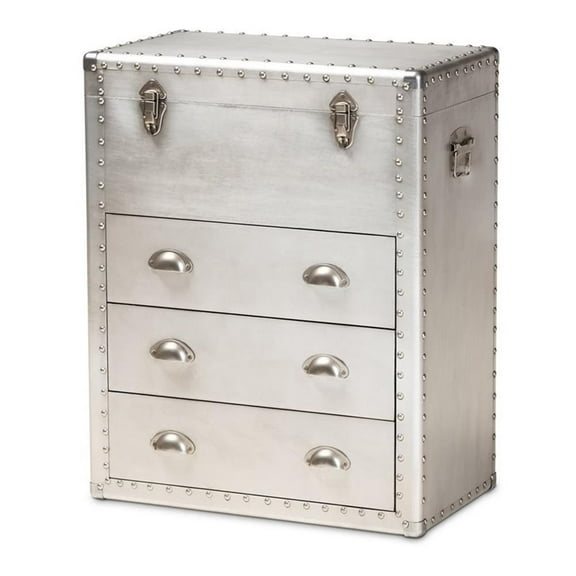 Bowery Hill 3-Drawer Mid-Century Metal Accent Storage Chest in Silver