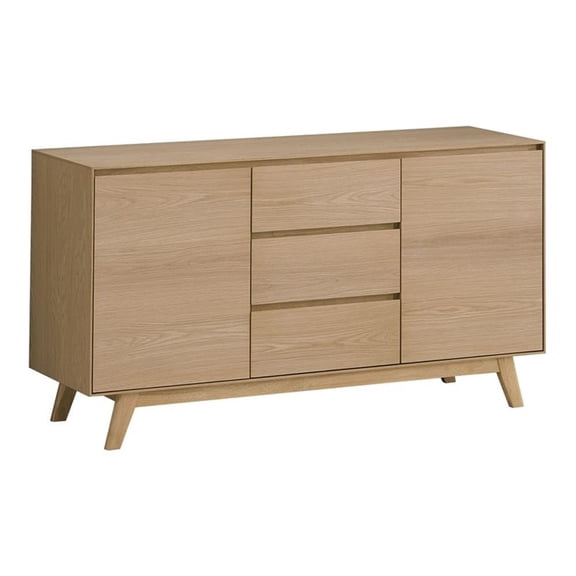 Bowery Hill 3-Drawer Transitional Wood Server with Four Angled Legs in Oak