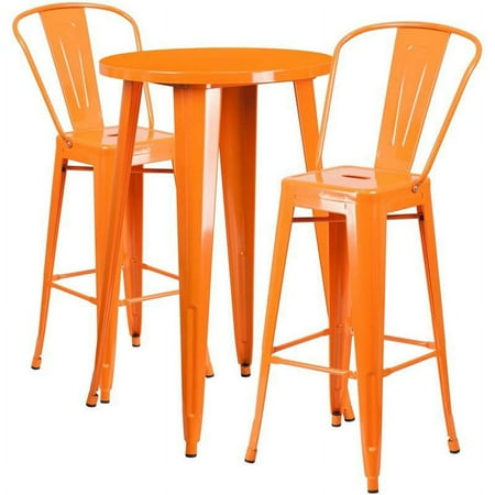 Bowery Hill 3 Piece 24" Round Metal Patio Pub Set in Orange