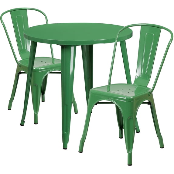 Bowery Hill 3 Piece 30" Round Metal Patio Dining Set in Green